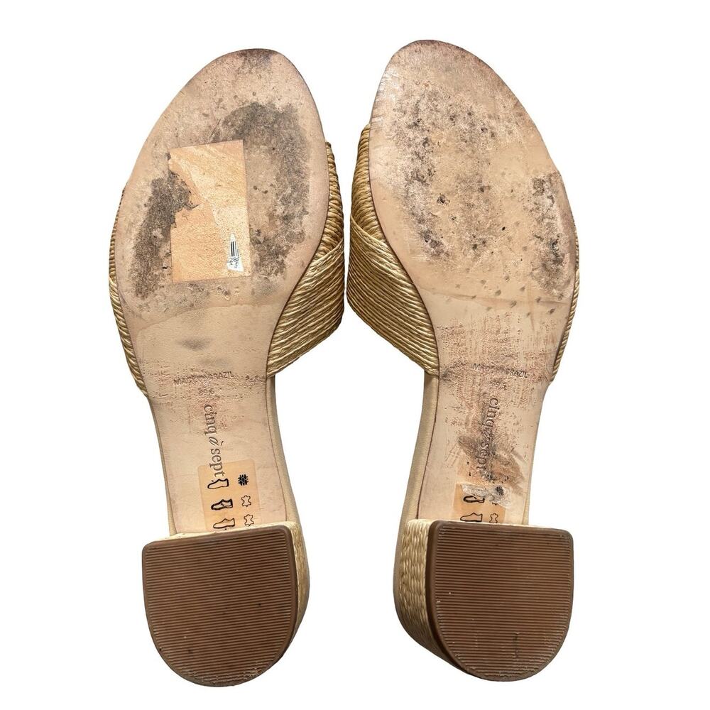 Cinq à Sept Dani Raffia Slide Sandals Embroidered Block Heel Size 39.5 - Picture 5 of 7